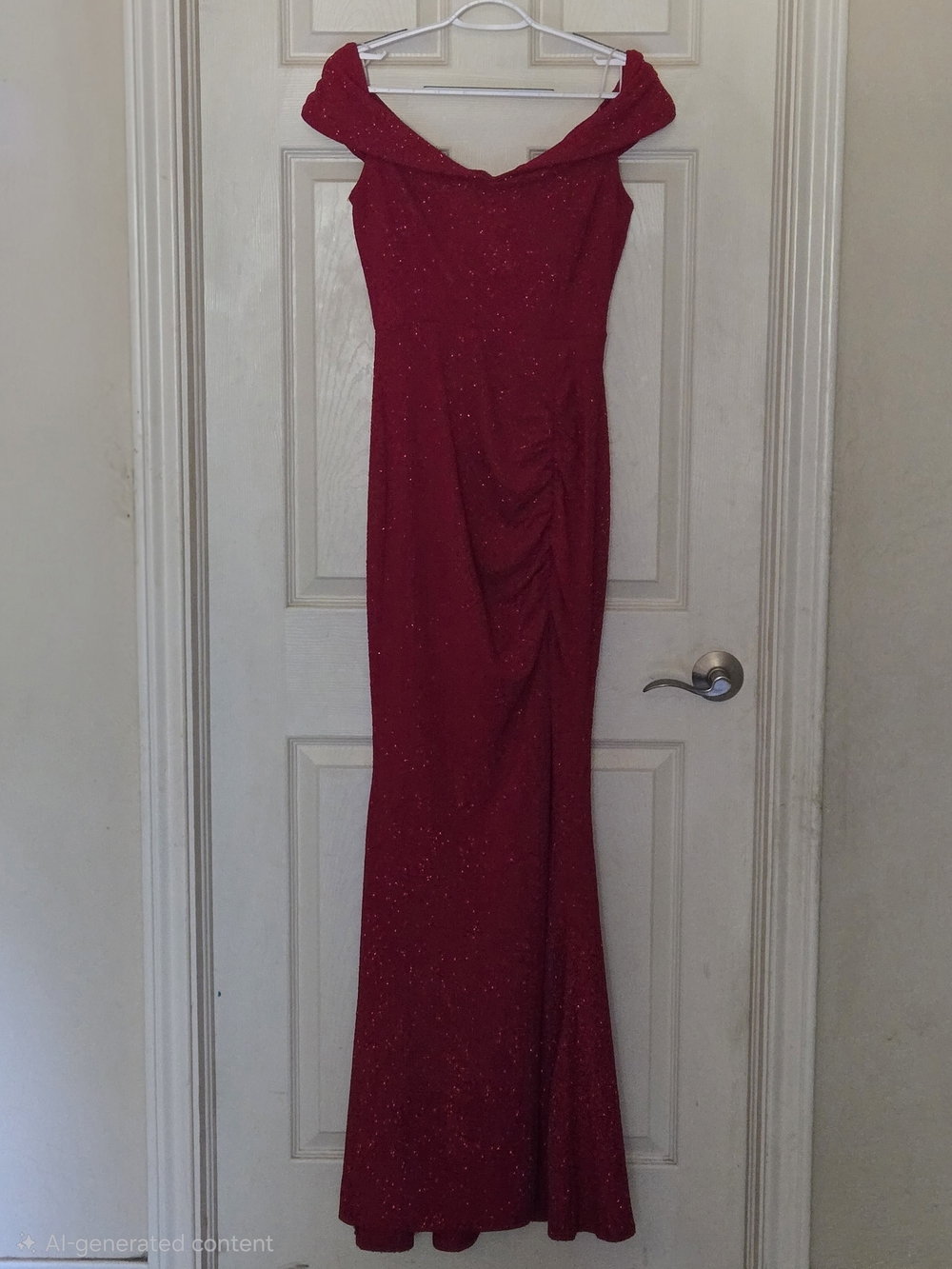Windsor Off-Shoulder Sparkle Evening Gown in Red